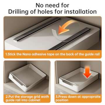 weykings Pull Out Cabinet Organizer Fixed with Adhesive Nano Film, Heavy Duty Slide Out Pantry Shelves, Holds Cutlery, Spice Bottles, Sliding Drawer Storage Rack for Kitchen, Home (12.2'' Width)…