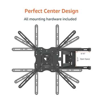 Amazon Basics Full Motion TV Wall Mount with Horizontal Post Installation Leveling for 32-Inch to 86-Inch TVs, Black