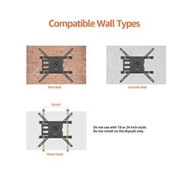 Amazon Basics Full Motion TV Wall Mount with Horizontal Post Installation Leveling for 32-Inch to 86-Inch TVs, Black