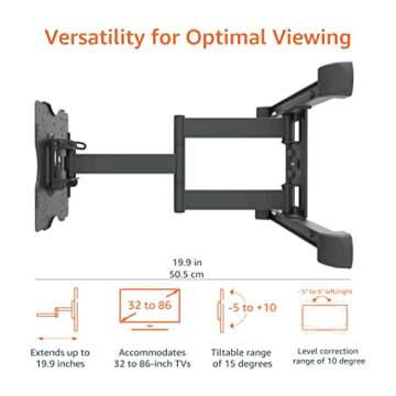 Amazon Basics Full Motion TV Wall Mount with Horizontal Post Installation Leveling for 32-Inch to 86-Inch TVs, Black