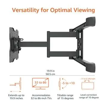 Amazon Basics Full Motion TV Wall Mount with Horizontal Post Installation Leveling for 32-Inch to 86-Inch TVs, Black