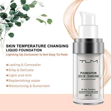 TLM Colour Changing Foundation, 2Pack Flawless Color Changing Foundation Makeup Base Moisturizing Liquid Foundation for Women, Concealer Cover, Girls SPF15, Sunscreen, Non-Greasy,Long Lasting