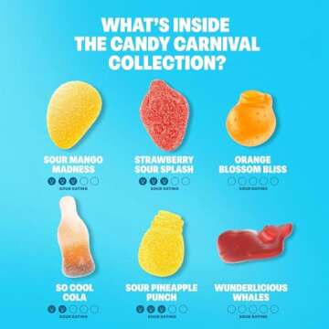 Shameless Snacks Candy Carnival - Healthy Low Sugar Snacks with Pineapple, Mango, Orange, Strawberry & Cola Gummies - Vegan, Gluten-Free, Low-Calorie Candy Variety Pack