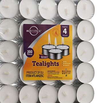 200 Long-Lasting Unscented Tealight Candles in Bulk