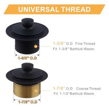 Wellup Lift and Turn Twist Black Tub Drain Kit Assembly with Overflow Faceplate