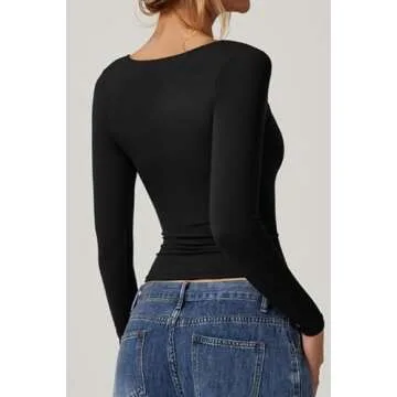 Stylish QINSEN Women's Long Sleeve Sweetheart Crop Top