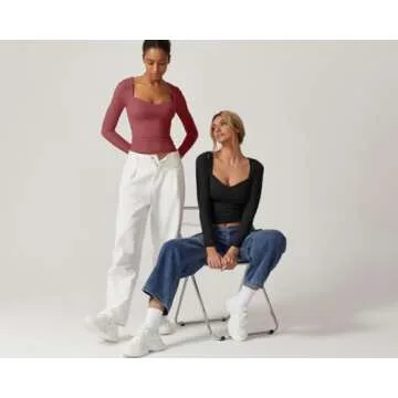 Stylish QINSEN Women's Long Sleeve Sweetheart Crop Top