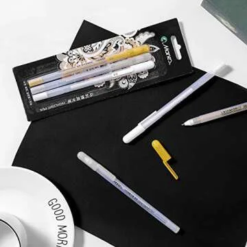 RVOGJP 3 Colors Gel Pen Set - White, Gold and Silver Gel Ink Pens for Black Paper Drawing, Sketching...