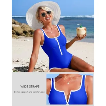 Charmo Women One Piece Swimsuit Zipper Front Tummy Control