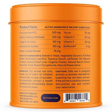 Finn Hip and Joint Supplement for Dogs | Glucosamine, Chondroitin & MSM for Joint and Mobility Support | with Turmeric, BioPerine and B-Vitamins | 90 Soft Chews
