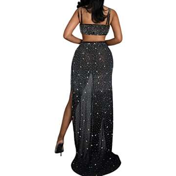 PORRCEY Women's Sexy Hot Drilling Craft Spaghetti Straps Dress Body Party Club Night Out Dress(K2363,Black,S)