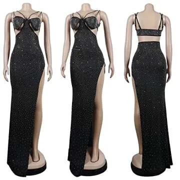 PORRCEY Women's Sexy Hot Drilling Craft Spaghetti Straps Dress Body Party Club Night Out Dress(K2363,Black,S)
