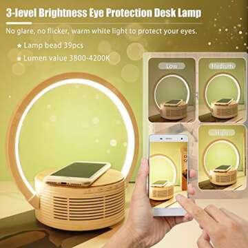 Bluetooth Speaker Wireless Charger with Desk Lamp Bedside Night Light Portable Small Mini Speaker, Led Reading Adjustable Dimmable Table Lamp for Home Office, Dorm,