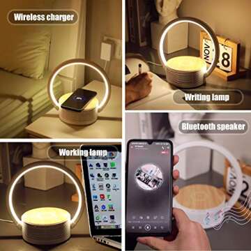 Bluetooth Speaker Wireless Charger with Desk Lamp Bedside Night Light Portable Small Mini Speaker, Led Reading Adjustable Dimmable Table Lamp for Home Office, Dorm,