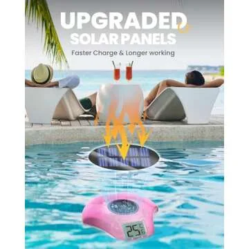 BALDR Solar Pool Thermometer Floating Easy Read, with LCD Large Digital Display, IPX-8 Waterproof, 2024 New Swimming Pool Thermometer, Gauge for Swimming Pools, Ice Bath, Hot Tubs