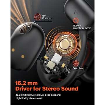truefree O1 Open Ear Headphones Bluetooth 5.3 Wireless Open Ear Earbuds with 16.2mm Driver, Immersive Stereo Sound, Noise-Cancellation Mic for Clear Calls, 45H Playtime, for Sports Workout