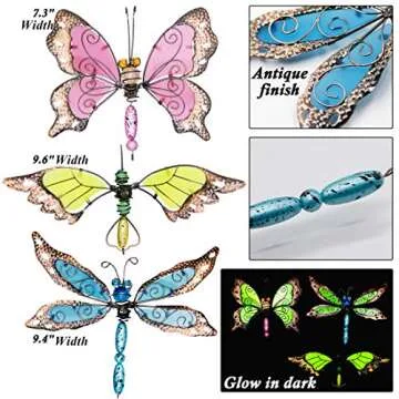 Juegoal 34 Inch Butterfly Garden Stakes Decor, Dragonfly Hummingbird Stakes, Glow in Dark Metal Yard...