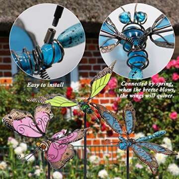 Juegoal 34 Inch Butterfly Garden Stakes Decor, Dragonfly Hummingbird Stakes, Glow in Dark Metal Yard Art for Mom, Mothers Day Ideal Gifts, Indoor Outdoor Lawn Pathway Patio Ornaments, Set of 3
