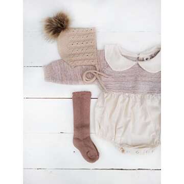 Mali Wear Baby Winter Pom Pom Hat Cotton Knitted Bonnet with Removable Faux Fur Pom Pom Unisex Kids Crochet-Style Hat