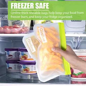 Qinline Reusable Food Storage Bags - 24 Pack Freezer Bags, BPA Free Reusable Bags Silicone, Extra Thick Leakproof Reusable Lunch Bag for Salad Fruit Marinate Meats - 8 Gallon 8 Sandwich 8 Snack Bags
