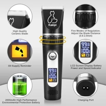 Quiet Cordless Dog Grooming Kit with LCD Display Ceramic Blades