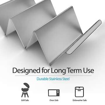 KITCHENX Metal Taco Holders Set of 2 - Heavy-Duty Taco Stands hold 3 Tacos - Use as a Taco Rack to fill Tacos with Ease - Safe for Dishwasher, Oven, and Grill - Taco Shell holder Size: 8" x 4" x 2"