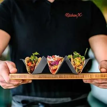 KITCHENX Metal Taco Holders Set of 2 - Heavy-Duty Taco Stands hold 3 Tacos - Use as a Taco Rack to fill Tacos with Ease - Safe for Dishwasher, Oven, and Grill - Taco Shell holder Size: 8" x 4" x 2"