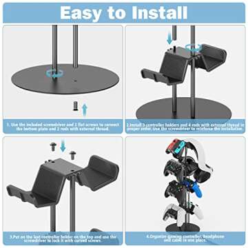 Kytok Gamer Gifts, Headset Stand 4 Tiers with Cable Organizer, Controller Stand Compatible with PS5/Xbox/Nintendo Switch/PS Portal/PS4, Headset Holder & Controller Holder for 8 Packs Controller
