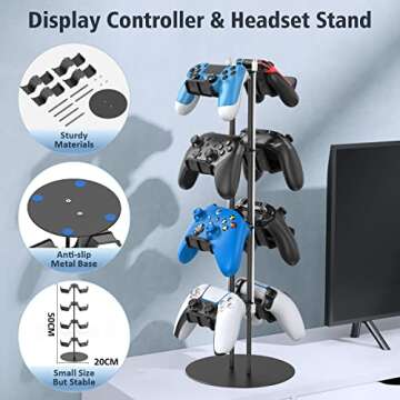 Kytok Gamer Gifts, Headset Stand 4 Tiers with Cable Organizer, Controller Stand Compatible with PS5/Xbox/Nintendo Switch/PS Portal/PS4, Headset Holder & Controller Holder for 8 Packs Controller