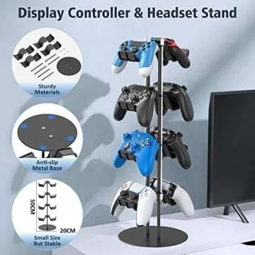 Kytok Gamer Gifts, Headset Stand 4 Tiers with Cable Organizer, Controller Stand Compatible with PS5/Xbox/Nintendo Switch/PS Portal/PS4, Headset Holder & Controller Holder for 8 Packs Controller