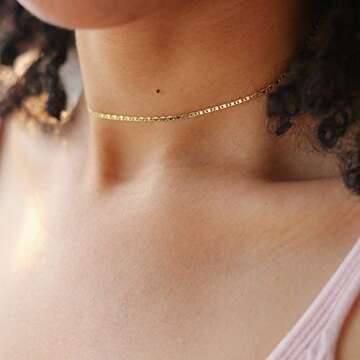 MEVECCO Gold Plain Chain Choker Necklace,14K Gold Plated Dainty Cute Link Lace Thin Clavicle Chain L...