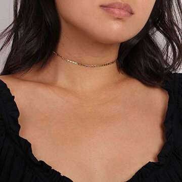 MEVECCO Gold Plain Chain Choker Necklace,14K Gold Plated Dainty Cute Link Lace Thin Clavicle Chain Long Necklace Delicate Fashion Choker Necklace Jewelry Gift for Women
