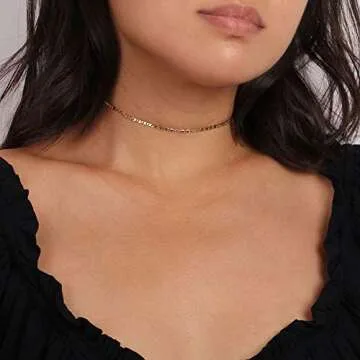 MEVECCO Gold Plain Chain Choker Necklace,14K Gold Plated Dainty Cute Link Lace Thin Clavicle Chain Long Necklace Delicate Fashion Choker Necklace Jewelry Gift for Women