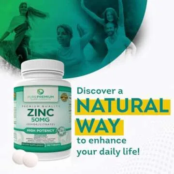 PurePremium Natural Zinc 50mg Supplements for Men & Women - High Potency Vitamin Zinc Citrate/Oxide for Adults, Immune Antioxidant, Energy Support - 100 Tablets
