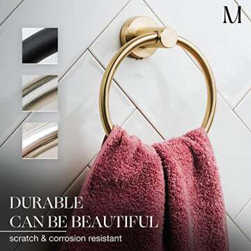 Marmolux Acc Brushed Gold Towel Ring - Modern Hand Towel Holder for Wall - SUS304 Stainless Steel Ba...