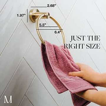 Marmolux Acc Brushed Gold Towel Ring - Modern Hand Towel Holder for Wall - SUS304 Stainless Steel Bathroom Towel Rack - Round Bathroom Towel Hanger - Towel Rack Bathroom - Towel Bar - Gold Towel Bar