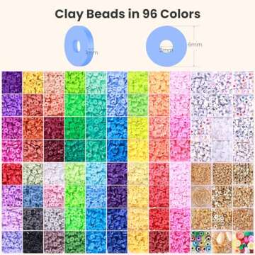 Tilhumt 16000Pcs Clay Beads Bracelet Making Kit in 96 Colors, 5 Boxes Friendship Bracelet Kit Flat Polymer Heishi Beads with Charms for Jewelry Making