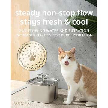 Innovation Award Winner - Veken 95oz/2.8L Stainless Steel Cat Water Fountain, Automatic Pet Fountain Dog Water Dispenser with Replacement Filters for Cats, Dogs, Multiple Pets