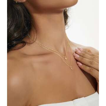 KOKUMAK Layered Necklaces for Women, Dainty Gold Necklace 14K Gold Plated Moon and Star Pendant Necklace for Women Simple Gold CZ Diamond Choker Necklaces Trendy Gold Jewelry for Women
