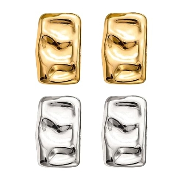Elegant Chunky Gold Rectangle Stud Earrings - Minimalist Geometric Design for Women