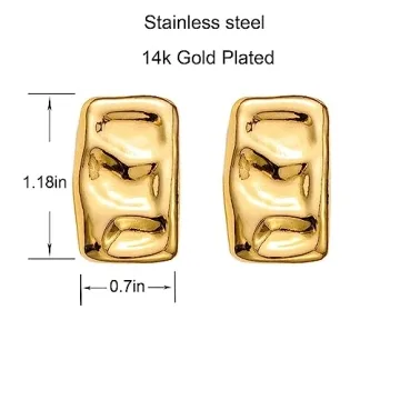 Chic Chunky Gold Rectangle Stud Earrings for Women