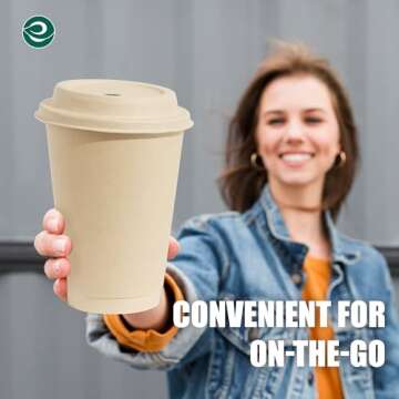 ECO SOUL 100% Compostable Plant-Based (PFAS-Free) 16oz Hot Cups with Compostable Lids | (25 Count, 16 oz Hot Cups) | Disposable Bagasse Paper Cups | Eco-friendly Cups | Sturdy, Microwave & Oven Safe