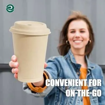 ECO SOUL 100% Compostable Plant-Based (PFAS-Free) 16oz Hot Cups with Compostable Lids | (25 Count, 16 oz Hot Cups) | Disposable Bagasse Paper Cups | Eco-friendly Cups | Sturdy, Microwave & Oven Safe