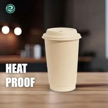 ECO SOUL 100% Compostable Plant-Based (PFAS-Free) 16oz Hot Cups with Compostable Lids | (25 Count, 16 oz Hot Cups) | Disposable Bagasse Paper Cups | Eco-friendly Cups | Sturdy, Microwave & Oven Safe