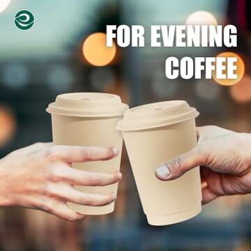 ECO SOUL 100% Compostable Plant-Based (PFAS-Free) 16oz Hot Cups with Compostable Lids | (25 Count, 16 oz Hot Cups) | Disposable Bagasse Paper Cups | Eco-friendly Cups | Sturdy, Microwave & Oven Safe