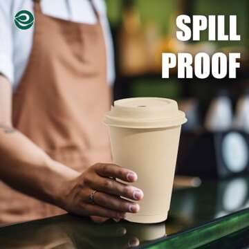 ECO SOUL 100% Compostable Plant-Based (PFAS-Free) 16oz Hot Cups with Compostable Lids | (25 Count, 16 oz Hot Cups) | Disposable Bagasse Paper Cups | Eco-friendly Cups | Sturdy, Microwave & Oven Safe