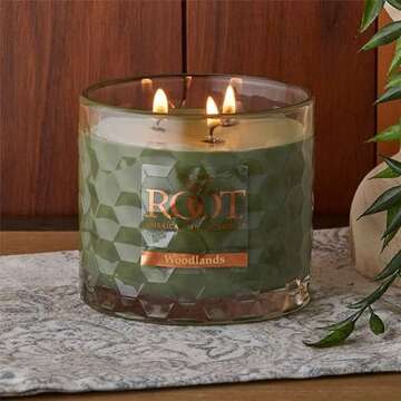 Root Candles Fall Scented Candles Honeycomb Glass Premium 3-Wick Handcrafted Beeswax Blend Candle, 12-Ounce, Woodlands