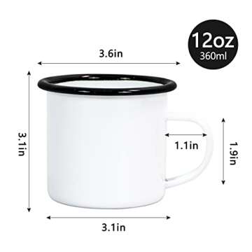 MAIKESUB 4 Pack Sublimation Blank Enamel Mug 12 OZ with Black Rim Camping Travel Coffee Metal Mug Ca...