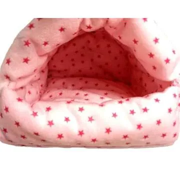 WOWOWMEOW Guinea Pig Cave Bed Small Animals Warm Cage Hanging Bed for Rat, Chinchilla, Hedgehog, Rabbit (M, Star-Pink)