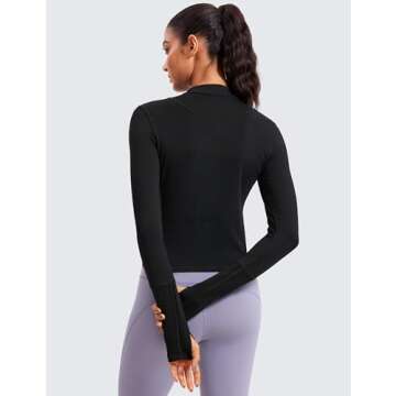 CRZ YOGA Women's Long Sleeve Crop Top Quick Dry Cropped Workout Shirts Half Quarter Zip Pullover Run...